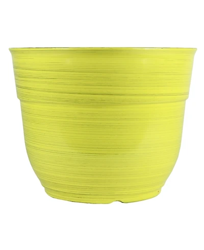 Garden Elements Glazed Brushed Happy Large Plastic Planter Bright Yellow 15 Inches