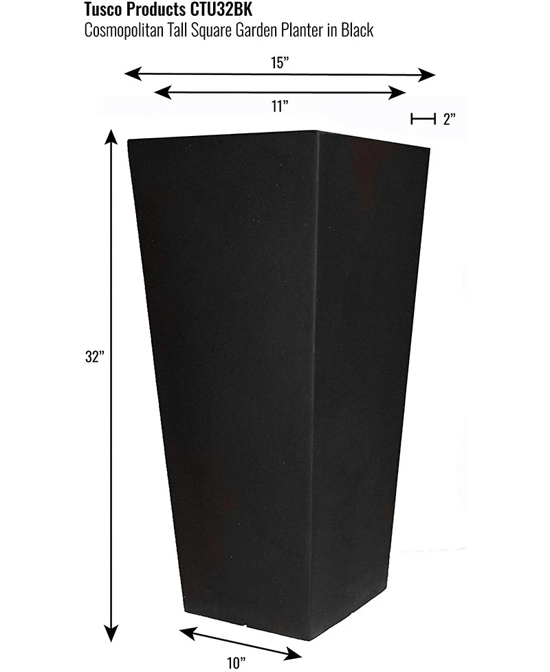 Tusco Products Cosmopolitan Tall Square Plastic Planter Black - 32in
