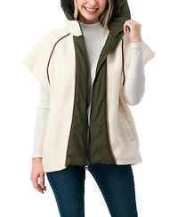 Marcus Adler Women's Quilted Long Zipper Front Vest with Hood