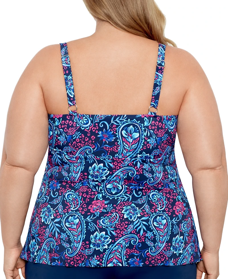 Swim Solutions Plus Size Triple Tier Printed Tankini Top, Created for Macy's
