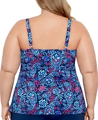 Swim Solutions Plus Size Triple Tier Printed Tankini Top, Created for Macy's