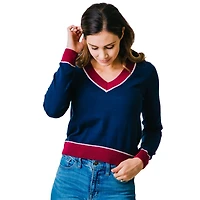 Hope & Henry Women's Long Sleeve Fine Gauge V-Neck Sweater