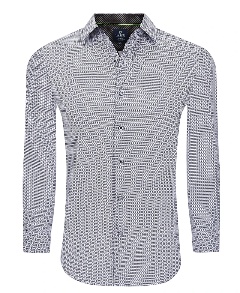 Tom Baine Men's Slim Fit Performance Long Sleeve Geometric Button Down Dress Shirt