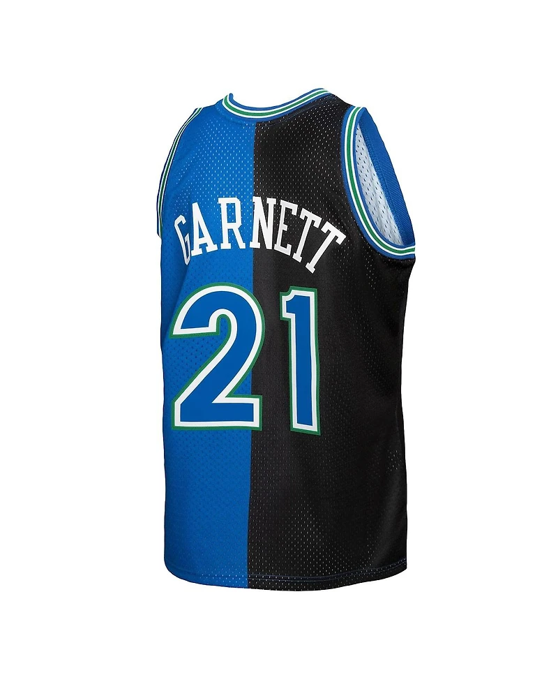 Men's Mitchell & Ness Kevin Garnett Black, Blue Minnesota Timberwolves Hardwood Classics 1995-96 Split Swingman Jersey