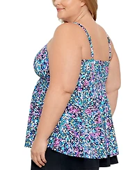 Swim Solutions Plus Size Printed V-Neck Underwire Tankini Top, Created for Macy's