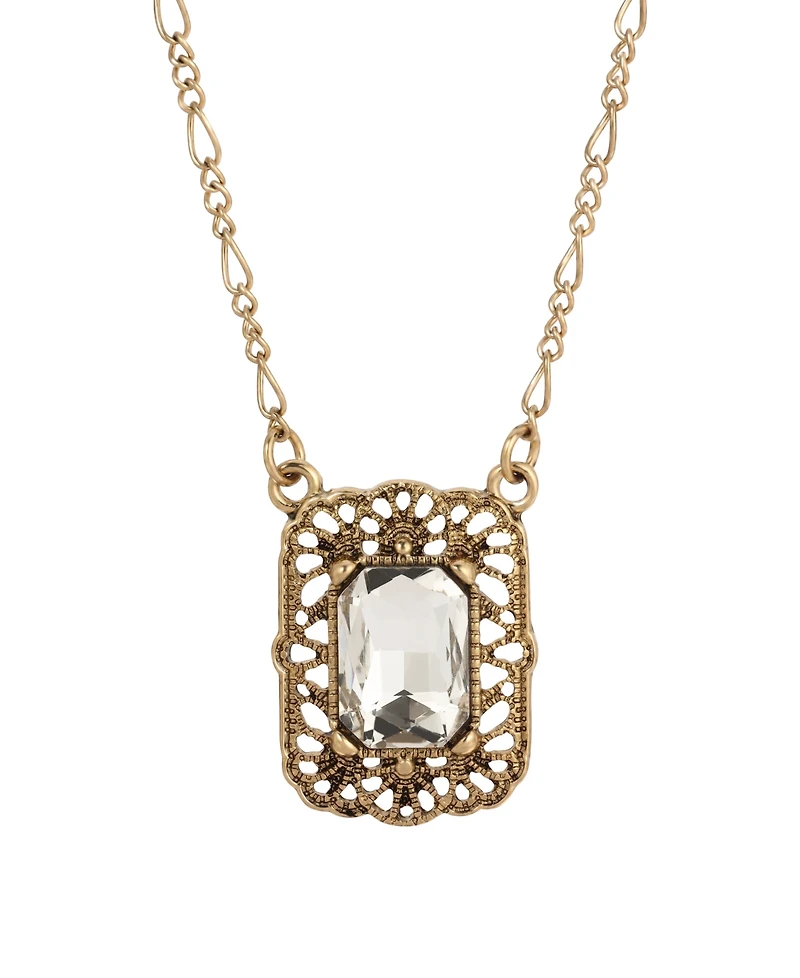 2028 Gold-Tone and Crystal Square Pendant Necklace