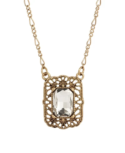 2028 Gold-Tone and Crystal Square Pendant Necklace
