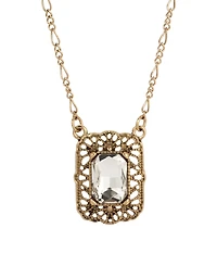 2028 Gold-Tone and Crystal Square Pendant Necklace