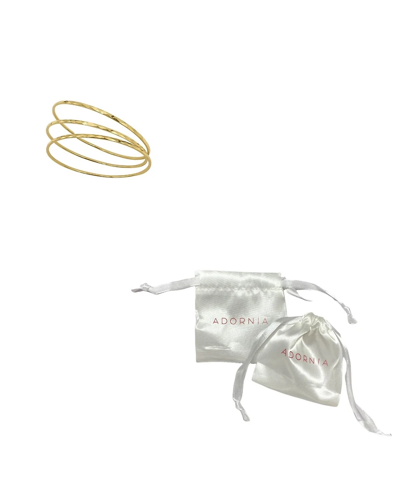 Adornia Women's 14K Gold-Tone Plated Hammered Bangle Set, 3 Pieces