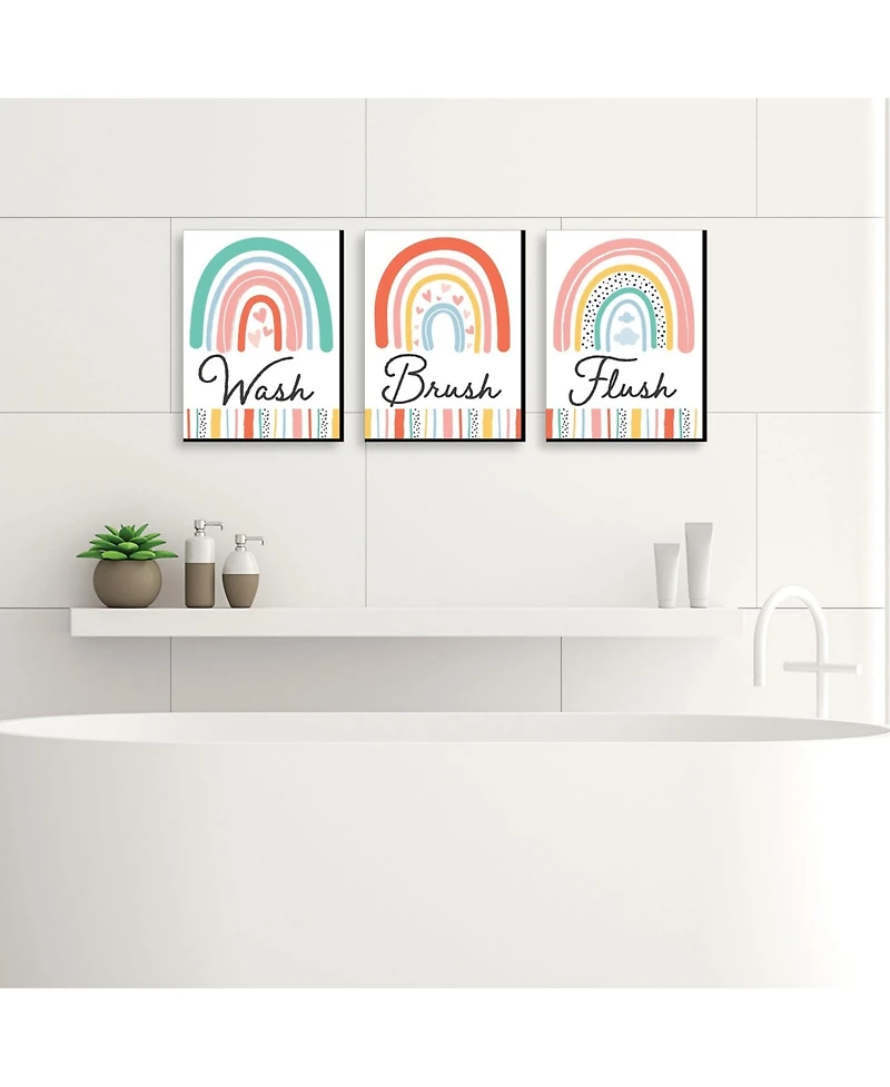 Hello Rainbow Boho Kids Wall Art - 7.5 x 10 in Set of 3 - Wash, Brush, Flush