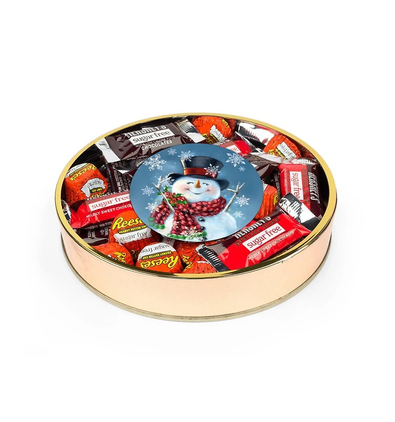 Just Candy Christmas Candy Gift Tin Large Plastic Tin with Sugar Free Hershey's & Reese's Mix, 18oz