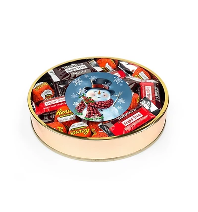 Just Candy Christmas Candy Gift Tin Large Plastic Tin with Sugar Free Hershey's & Reese's Mix, 18oz