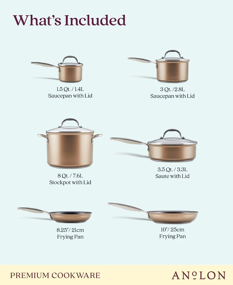 Anolon Ascend Hard Anodized Nonstick Cookware Set, 10 Piece