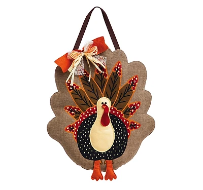Evergreen Turkey Burlap Door Decor, 13.30x17.50"H