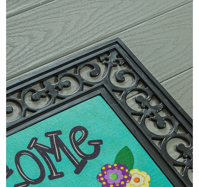 Evergreen Black Fleur Scroll Sassafras Floor Mat Indoor Outdoor Rubber Tray 18"x30" Fits Sassafras Inserts 10"x22" Black
