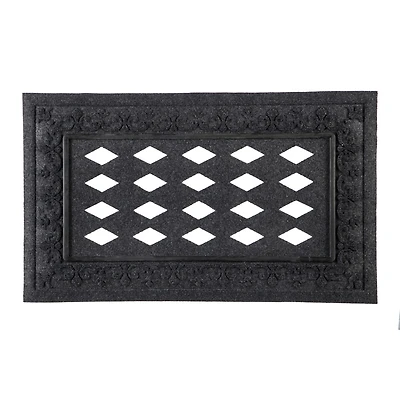 Evergreen Black Embossed Fleur de Lis Sassafras Floor Mat Indoor Outdoor Rubber Tray 18"x30" Fits Sassafras Inserts 10"x22" Black