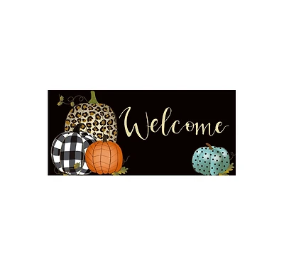 Evergreen Mixed Print Pumpkins Sassafras Indoor Outdoor Switch Doormat 10"x1'10" Black