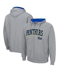 Men's Colosseum Heathered Gray Pitt Panthers Arch & Logo 3.0 Full-Zip Hoodie