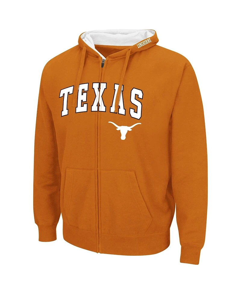 Men's Colosseum Texas Orange Longhorns Arch & Team Logo 3.0 Full-Zip Hoodie