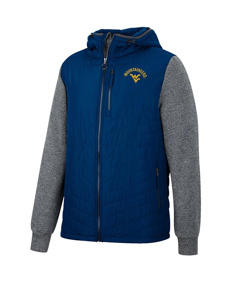 Men's Colosseum Navy West Virginia Mountaineers Course Herringbone Full-Zip Hoodie