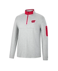 Men's Colosseum Heathered Gray, Red Wisconsin Badgers Country Club Windshirt Quarter-Zip Jacket