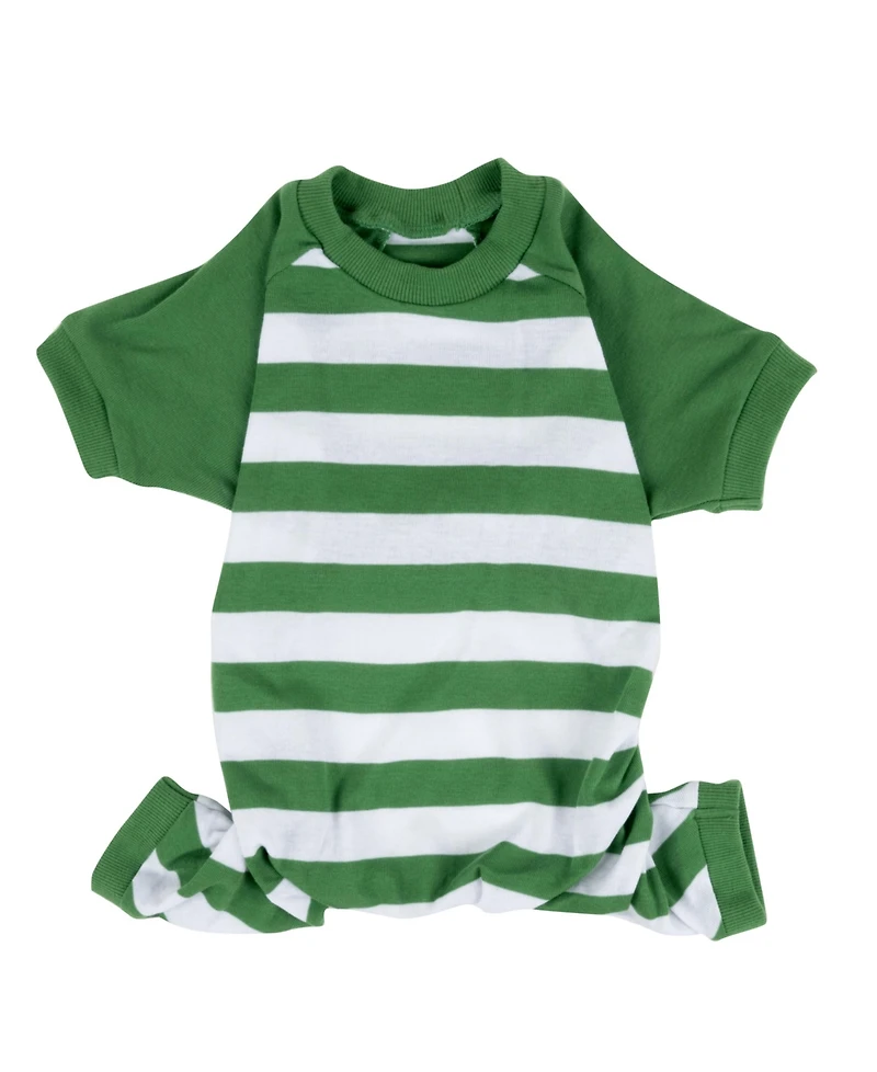 Leveret Dog Cotton Pajamas, Striped Green and White, Matching Family Christmas Pajamas