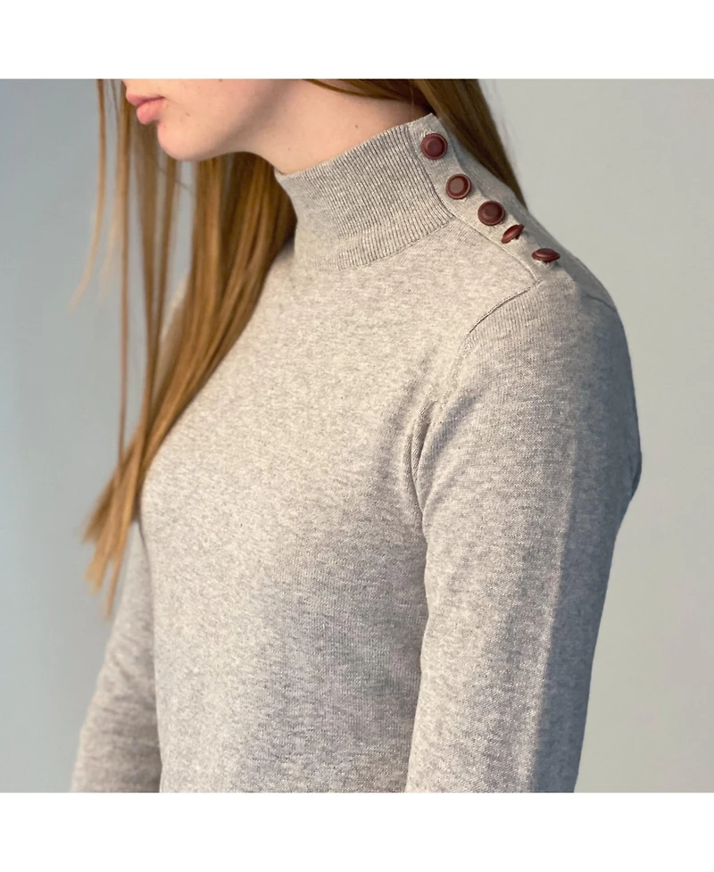 Hope & Henry Womens' Mock Neck Sweater Dress with Button Detail