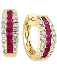 Effy Ruby (1-5/8 ct. t.w.) & Diamond (3/4 ct. t.w.) Small Hoop Earrings in 14k Gold, 0.72"