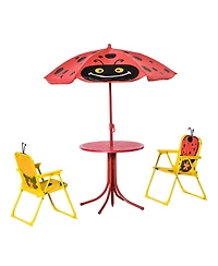 Outsunny Kids Folding Picnic Table and Chair Set, W/ Adjustable Umbrella, Red