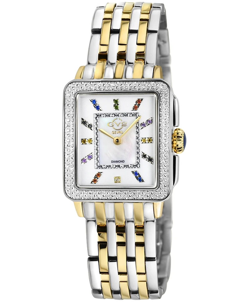 GV2 by Gevril Women's Padova Gemstone Swiss Quartz Diamond Accent Two-Toned Ss Ipyg Stainless Steel Bracelet Watch 27mm x 30mm