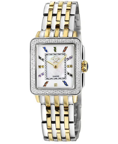 GV2 by Gevril Women's Padova Gemstone Swiss Quartz Diamond Accent Two-Toned Ss Ipyg Stainless Steel Bracelet Watch 27mm x 30mm