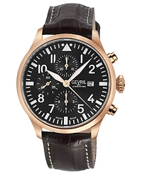 Gevril Men's Vaughn Swiss Automatic Brown Italian Leather Strap Watch 44mm