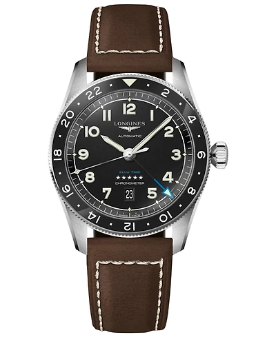 Longines Men's Swiss Automatic Spirit Zulu Time Leather Strap Watch 42mm
