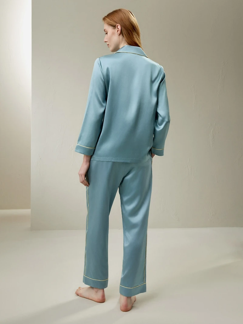 Lilysilk Women's Gold Piping Silk Pajamas Set