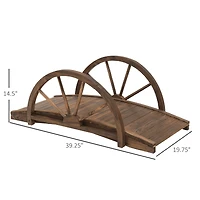 Outsunny 3.3' Wooden Garden Bridge Arc Walkway,Half Wheeled Railing Stained Wood