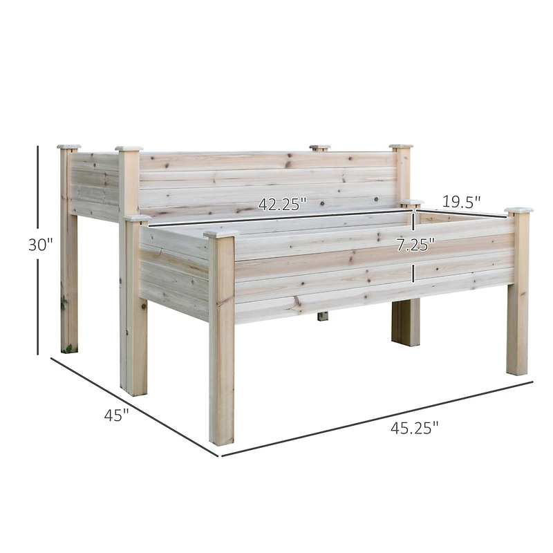 Outsunny 2 Tier Raised Garden Bed, Elevated Wooden Planter Box, Natural