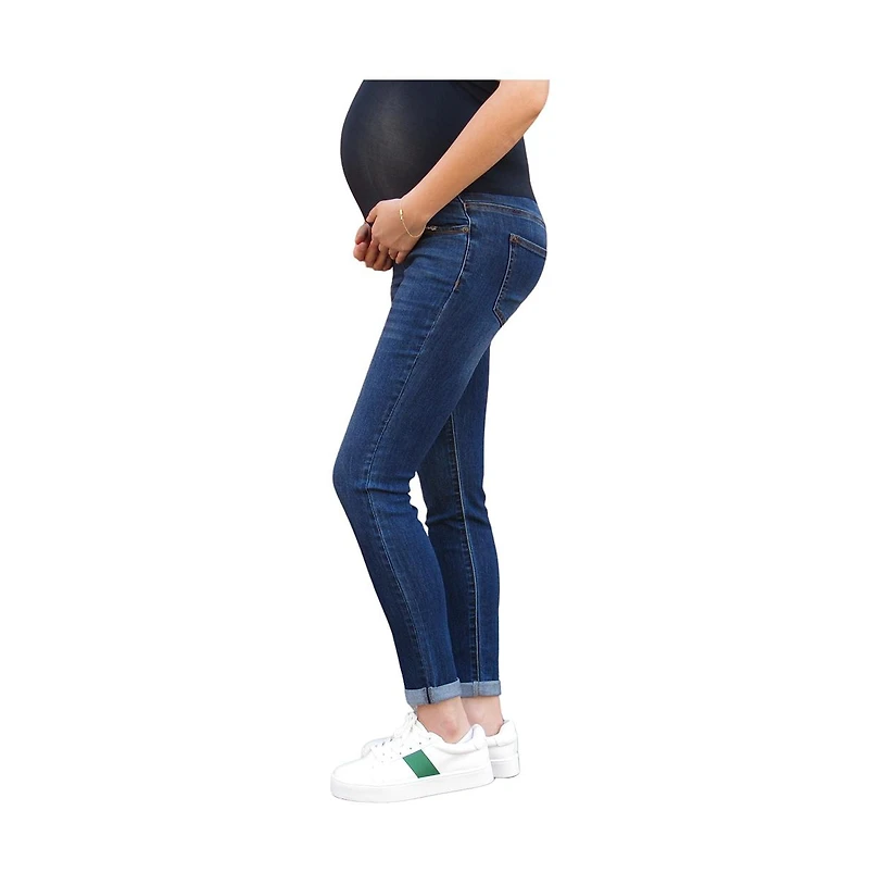 Indigo Poppy Cuffed Maternity Dark Wash Skinny Jean