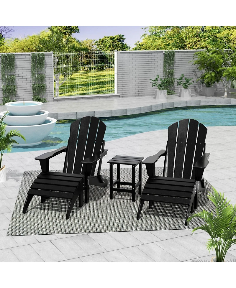 WestinTrends 5 Piece Outdoor Adirondack Folding Chair with Ottoman Side Table Set