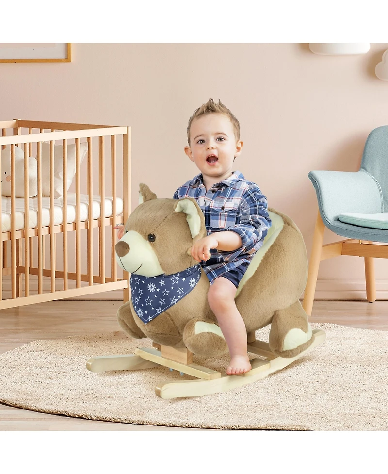 Qaba Baby Rocking Horse, Plush Animal Rocker w/ Realistic Sound, Pedals