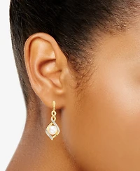 Cultured Freshwater Pearl (7 mm) & Cubic Zirconia Twist Drop Earrings in 14k Two-Tone Gold-Plated Sterling Silver