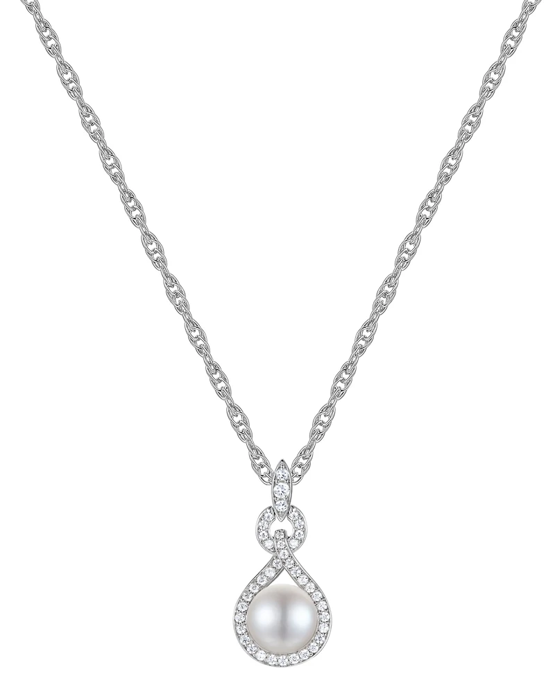 Cultured Freshwater Pearl (7-1/2mm) & Diamond (1/4 ct. t.w.) 18" Pendant Necklace in 10k Gold