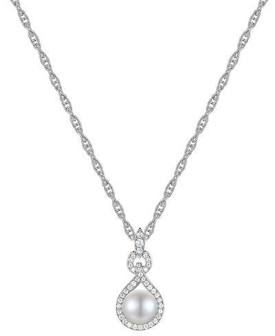 Cultured Freshwater Pearl (7-1/2mm) & Diamond (1/4 ct. t.w.) 18" Pendant Necklace in 10k Gold