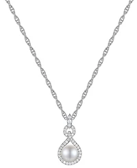 Cultured Freshwater Pearl (7-1/2mm) & Diamond (1/4 ct. t.w.) 18" Pendant Necklace in 10k Gold