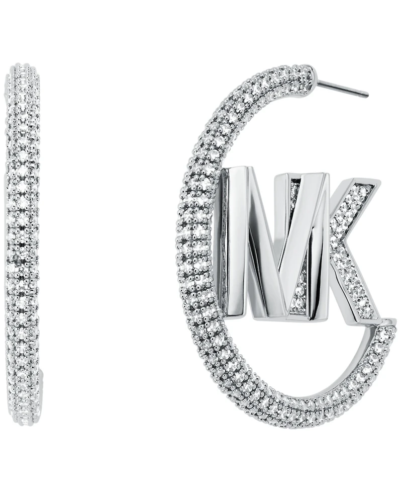 Michael Kors Women's Faceted Mk Pave Hoop 14K Gold Plated Brass with Clear Stones