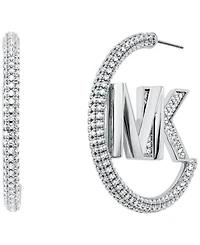 Michael Kors Women's Faceted Mk Pave Hoop 14K Gold Plated Brass with Clear Stones