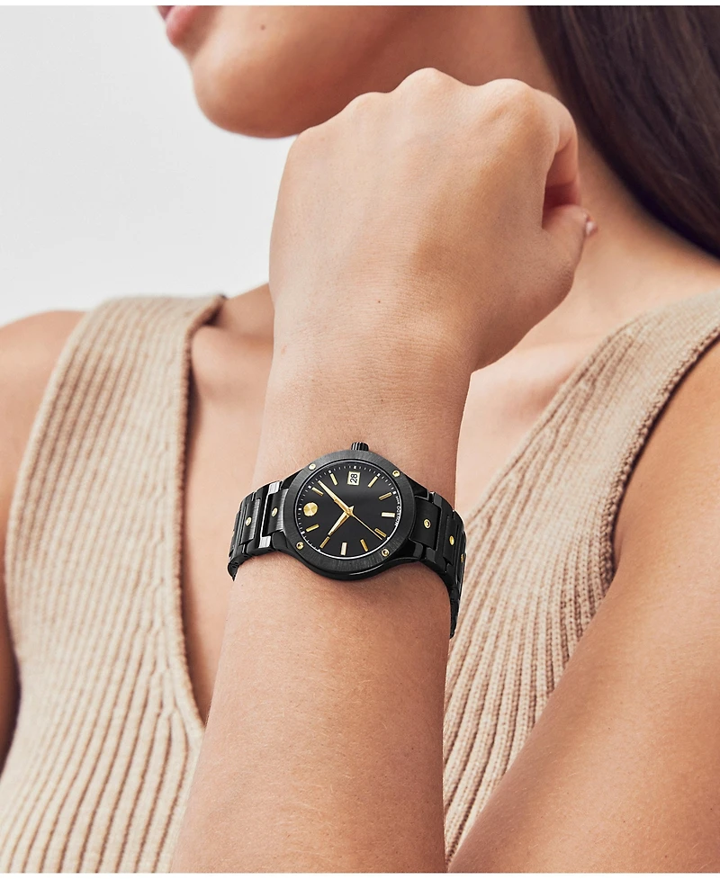 Movado Women's Se Swiss Quartz Black Ceramic Yellow Pvd Bracelet Watch 33mm
