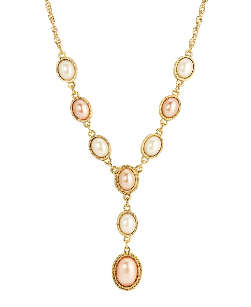 2028 Pink Imitation Pearl Y-Necklace