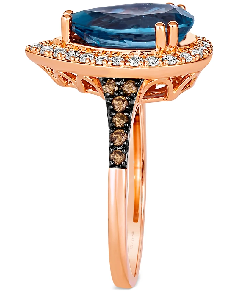 Le Vian Deep Sea Blue Topaz (3 ct. t.w.) & Diamond (3/8 Teardrop Halo Ring 14k Rose Gold