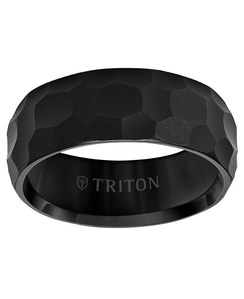 Triton Men's Hammered Finish Wedding Band Black Tungsten Carbide