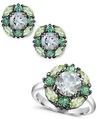 Prasiolite Tsavorite Peridot Cluster Jewelry Collection In Sterling Silver
